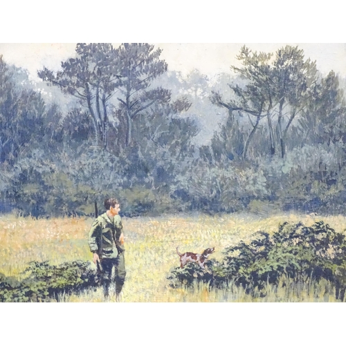 475 - F. Bourtayre, 21st century, Oil on board, Hunting figure and gundog. Signed below mount. Approx. 7 1... 