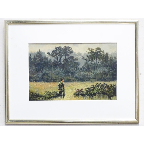 475 - F. Bourtayre, 21st century, Oil on board, Hunting figure and gundog. Signed below mount. Approx. 7 1... 