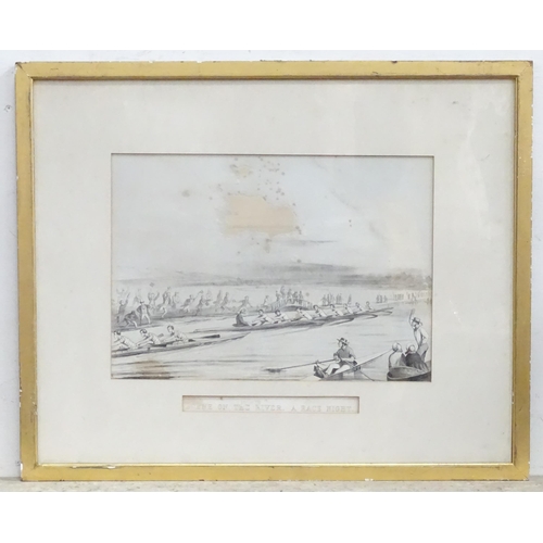 477 - A rowing interest lithograph titled Scene on the River A Race Night. Published by J. Ryman, Oxford. ... 