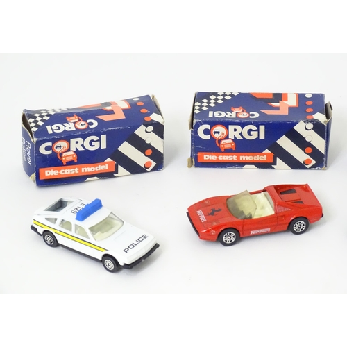 495 - Toys: Four small Corgi die cast scale model vehicles comprising Jaguar Track Car, Ferrari 308 GTS, R... 