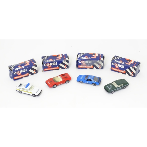 495 - Toys: Four small Corgi die cast scale model vehicles comprising Jaguar Track Car, Ferrari 308 GTS, R... 