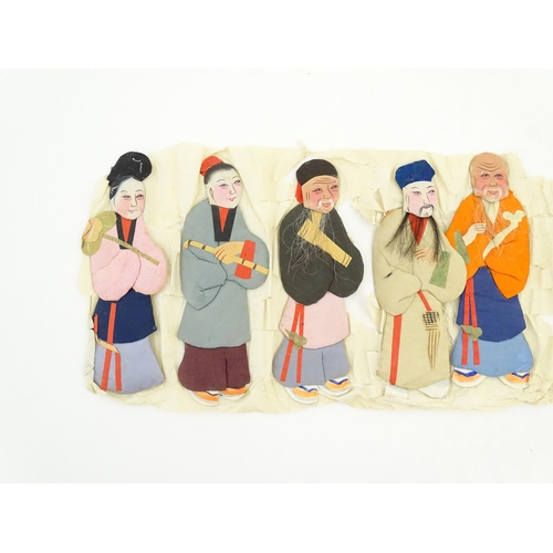 497 - Nine Chinese paper and fabric dolls with painted and embroidered detail. Each approx. 6 1/4