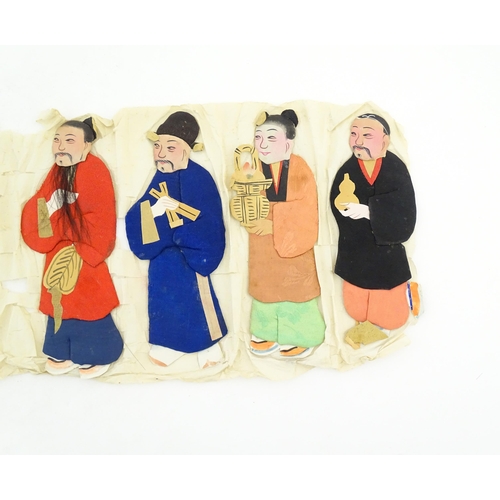 497 - Nine Chinese paper and fabric dolls with painted and embroidered detail. Each approx. 6 1/4