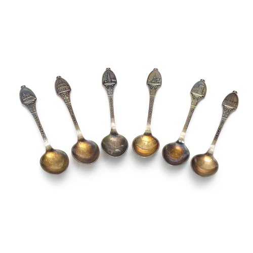 516 - 6 Danish silver plate souvenir spoons. Titles Kobenhavn / Copenhagen, the handles decorated with var... 