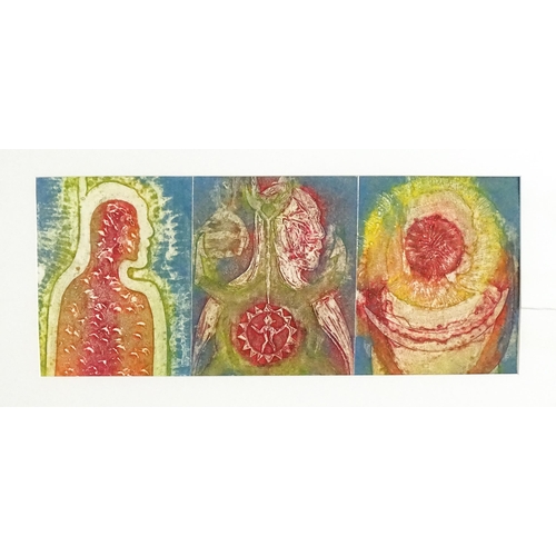 1080 - 20th century, Mixed media print, A triptych, Three figures. Each approx. 7 3/4