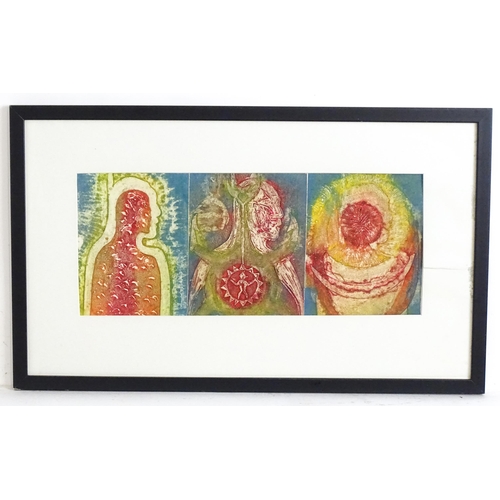 1080 - 20th century, Mixed media print, A triptych, Three figures. Each approx. 7 3/4