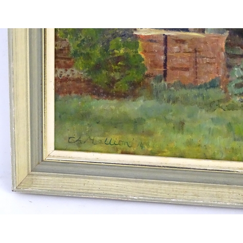 1082 - C. A. Mallion, 20th century, Oil on board, A study of a barn with trees. Signed and dated '74 lower ... 