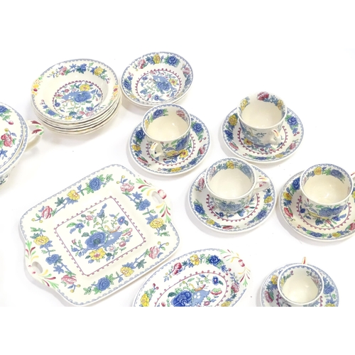 103 - A quantity of Masons dinner wares decorated in the Regency pattern to include plates, bowls, tureens... 