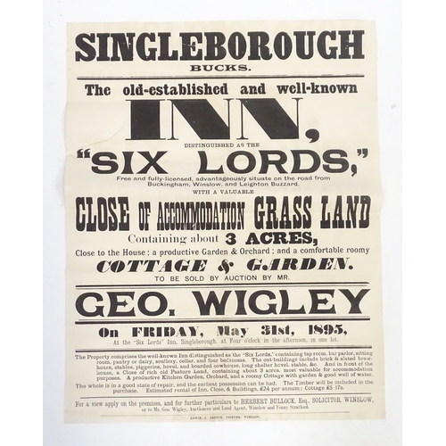 216 - Buckinghamshire local interest: a Victorian auction advertising poster, 'Singleborough - the old-est... 