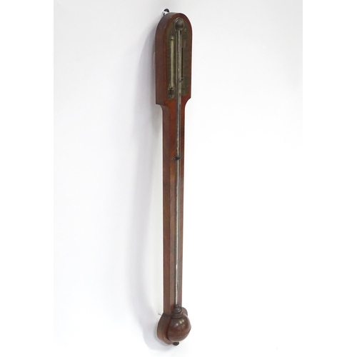 352 - A 19thC mahogany cased stick barometer, the brass measurement panel inscribed 'West London' (Francis... 