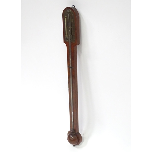 352 - A 19thC mahogany cased stick barometer, the brass measurement panel inscribed 'West London' (Francis... 