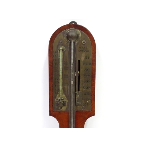 352 - A 19thC mahogany cased stick barometer, the brass measurement panel inscribed 'West London' (Francis... 