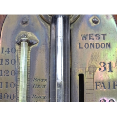 352 - A 19thC mahogany cased stick barometer, the brass measurement panel inscribed 'West London' (Francis... 