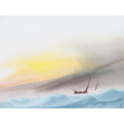 378 - Thomas Castle, 20th century, Watercolours, A pair of coastal sunset scenes with shipping. Signed wit... 