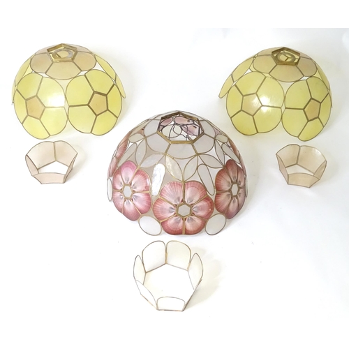 386 - Three 20thC light shades with floral detail. Largest approx. 12