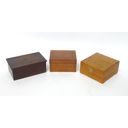 456 - Three boxes, comprising a Victorian oak box, a mahogany instrument case and a trinket box with cushi... 