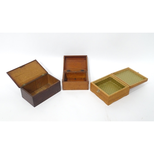 456 - Three boxes, comprising a Victorian oak box, a mahogany instrument case and a trinket box with cushi... 