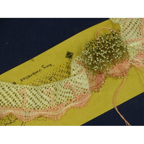 469 - Lace Making Interest: Four lace makers pillows with various 20thC lace bobbins to include turned woo... 