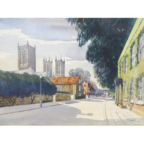 114 - A quantity of 20thC paintings comprising watercolour titled Lincoln Eastgate by C Speed, mixed media... 