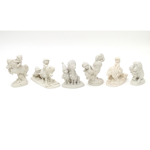 135 - Six unpainted ceramic Thelwell horse models to include Easy Jump First, Party Time, Four Faults, Poi... 