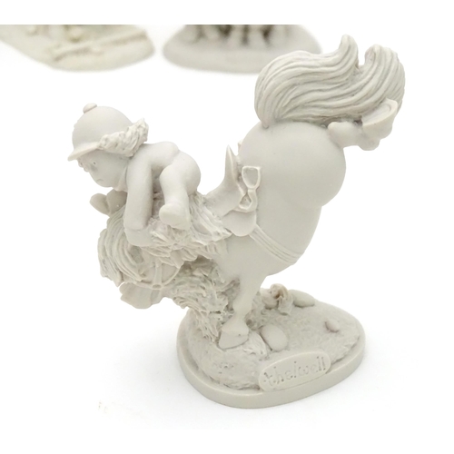 135 - Six unpainted ceramic Thelwell horse models to include Easy Jump First, Party Time, Four Faults, Poi... 