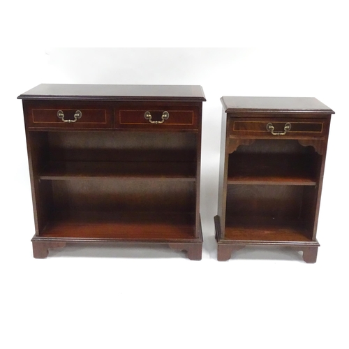 253 - Two 20thC mahogany cabinets with drawers above two shelves, the largest approx 31