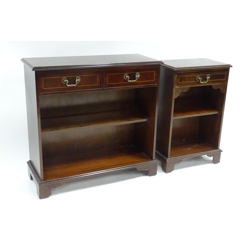 253 - Two 20thC mahogany cabinets with drawers above two shelves, the largest approx 31