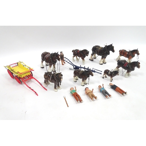 257 - A quantity of ceramic shire horses to include examples by Melba Ware, Beswick, etc. Together with a ... 