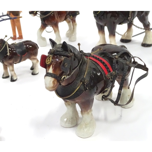 257 - A quantity of ceramic shire horses to include examples by Melba Ware, Beswick, etc. Together with a ... 