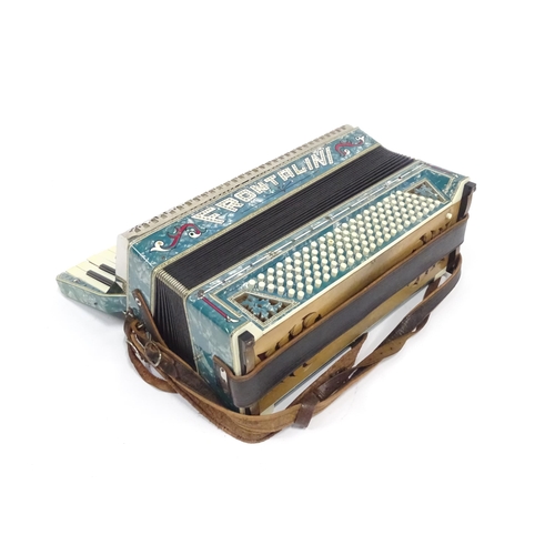 328 - Musical Instrument : a cased mid 20thC Frontalini accordion, with blue pearloid panels, 41 keys and ... 