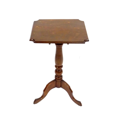 342 - An early 20thC oak tilt-top occasional table, the squared top with chamfered edges and scalloped cor... 