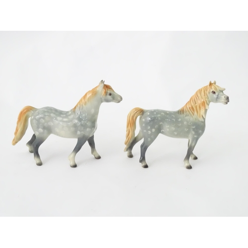 356 - Three West German ceramic model animals comprising horses and lion. Together with a Japanese ceramic... 