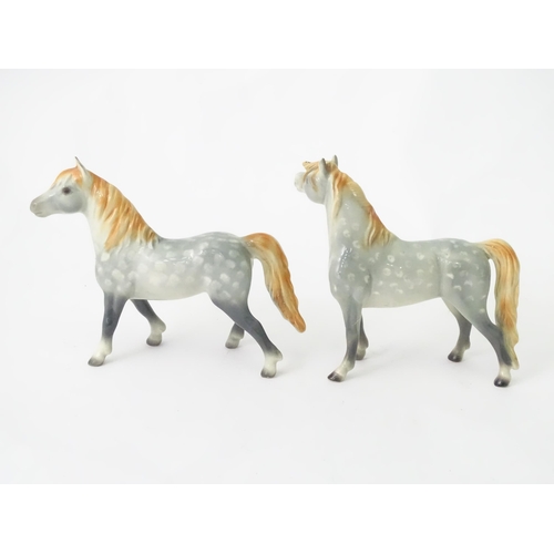 356 - Three West German ceramic model animals comprising horses and lion. Together with a Japanese ceramic... 