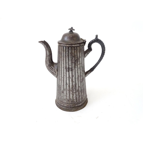 359 - An American tin plate coffee pot with fluted detail. Approx. 10 3/4