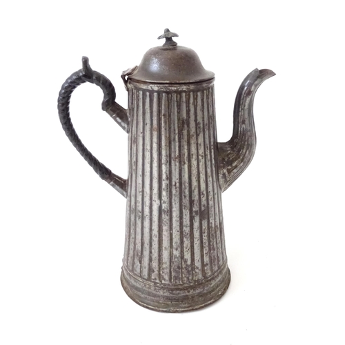 359 - An American tin plate coffee pot with fluted detail. Approx. 10 3/4