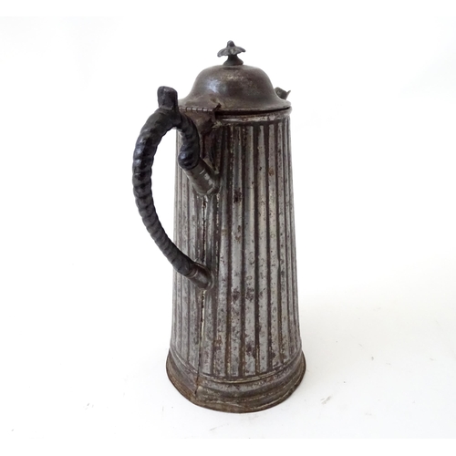 359 - An American tin plate coffee pot with fluted detail. Approx. 10 3/4