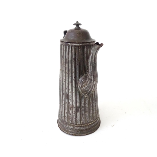 359 - An American tin plate coffee pot with fluted detail. Approx. 10 3/4