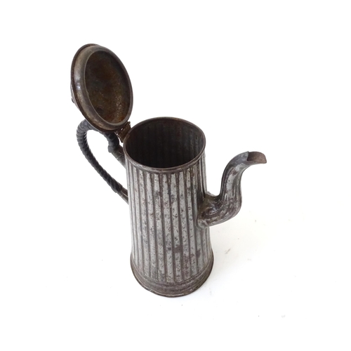 359 - An American tin plate coffee pot with fluted detail. Approx. 10 3/4