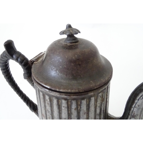 359 - An American tin plate coffee pot with fluted detail. Approx. 10 3/4