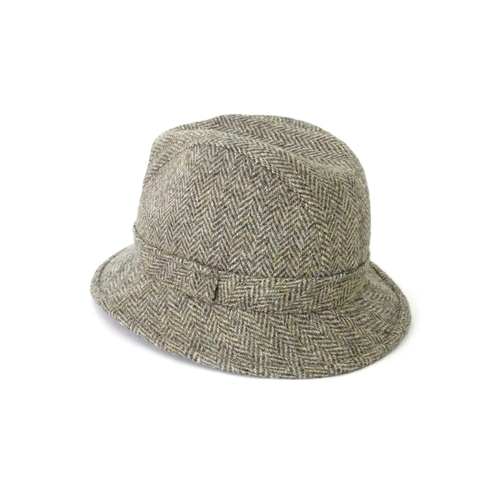 436 - A Harris Tweed drop brim / bucket 'grouse' hat by Edinburgh Woolen Mill 'EWM Classics', size XL (app... 