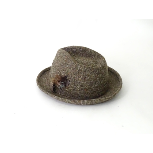 436 - A Harris Tweed drop brim / bucket 'grouse' hat by Edinburgh Woolen Mill 'EWM Classics', size XL (app... 