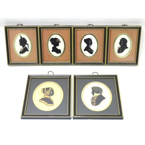 444 - Six 20thC silhouette portraits by Enid Elliott Linder depicting men, women and children. (6)