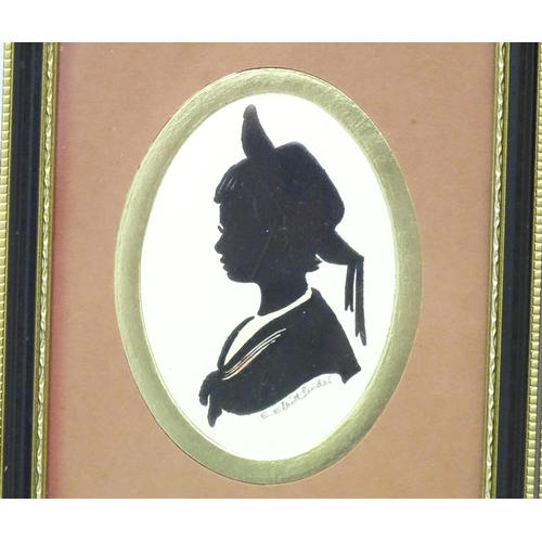 444 - Six 20thC silhouette portraits by Enid Elliott Linder depicting men, women and children. (6)