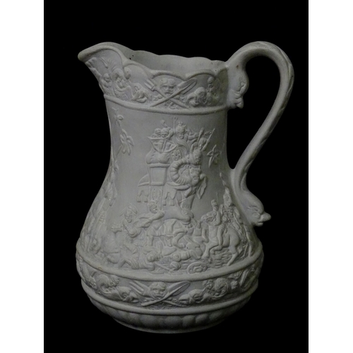 459 - Three Portmeirion Parian ware jugs with relief detail. Largest approx. 4 1/2