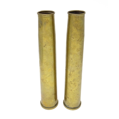 461 - Two brass 40mm Bofors cannon shell cases, each bearing Ministry of Defence forward arrow marks and d... 