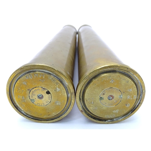 461 - Two brass 40mm Bofors cannon shell cases, each bearing Ministry of Defence forward arrow marks and d... 