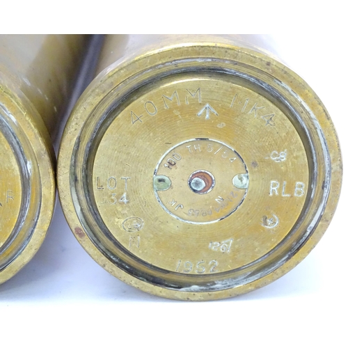 461 - Two brass 40mm Bofors cannon shell cases, each bearing Ministry of Defence forward arrow marks and d... 