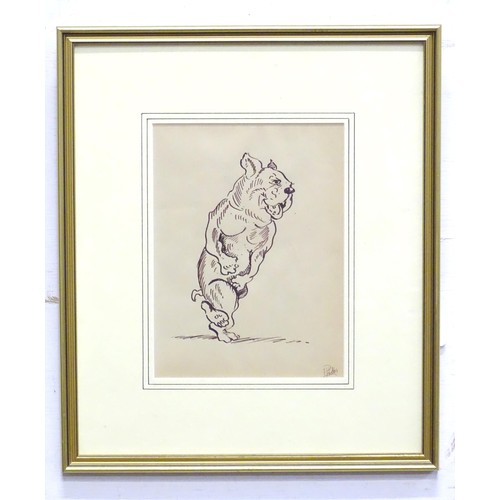 476 - A 20thC pen and ink study of a cartoon dog, by Peter Hobbs. Signed P. Hobbs lower right. Approx. 7 3... 