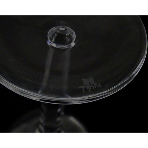 368 - A Tyrone Crystal pedestal wine glass, with indented roundel and wave decoration, hexagonal stem and ... 