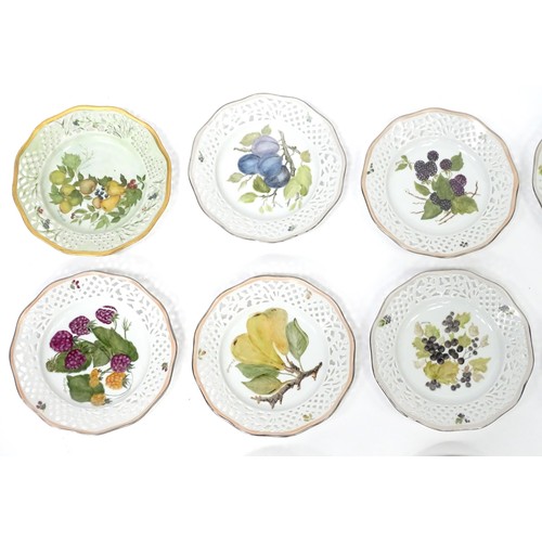 184 - A quantity of Continental dessert wares with hand painted fruit / flower detail by Eileen Lucraft to... 